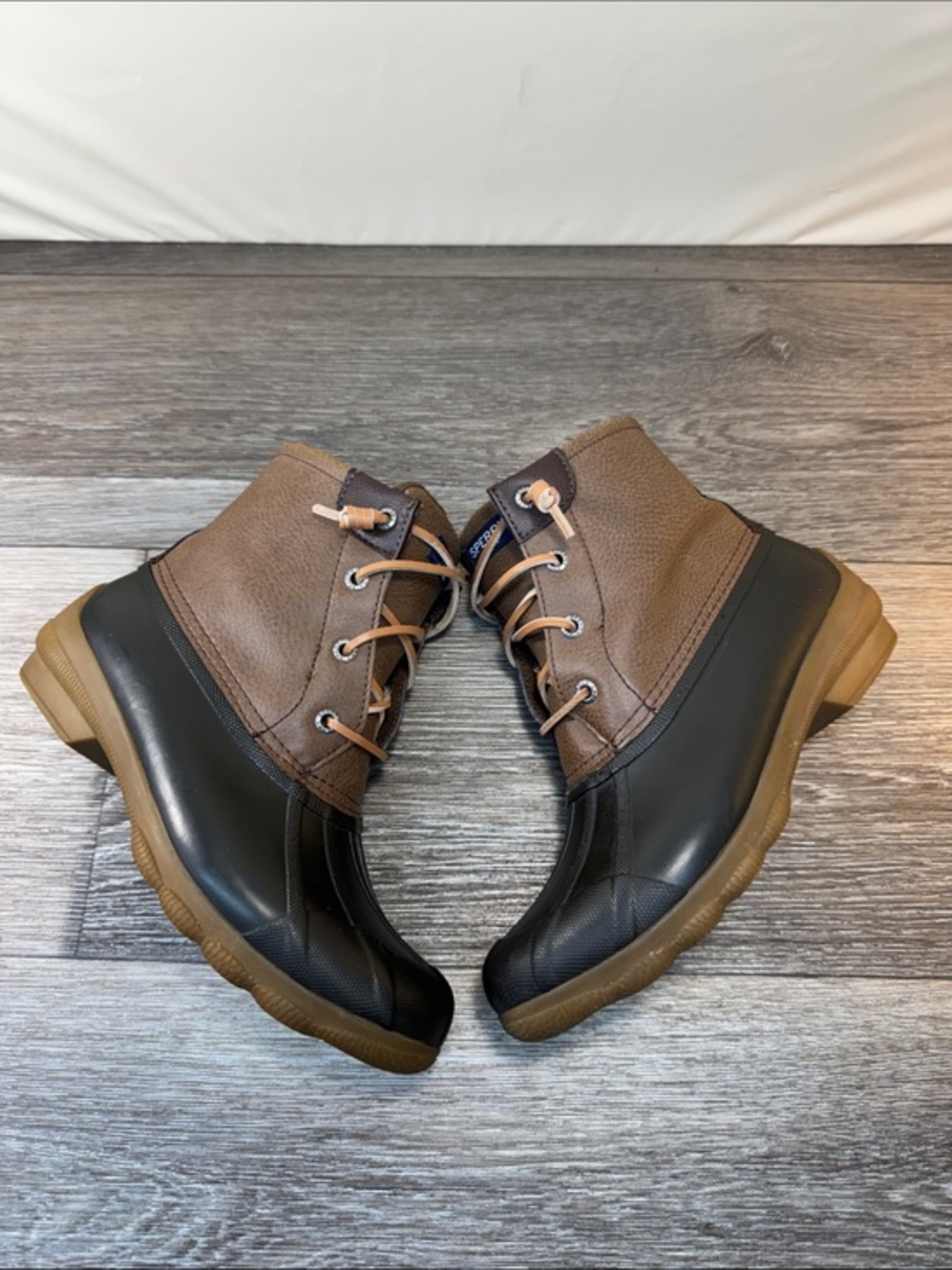 Sperry Brown and Black Duck Boots Ankle Booties woman’s SZ 6 (j261)